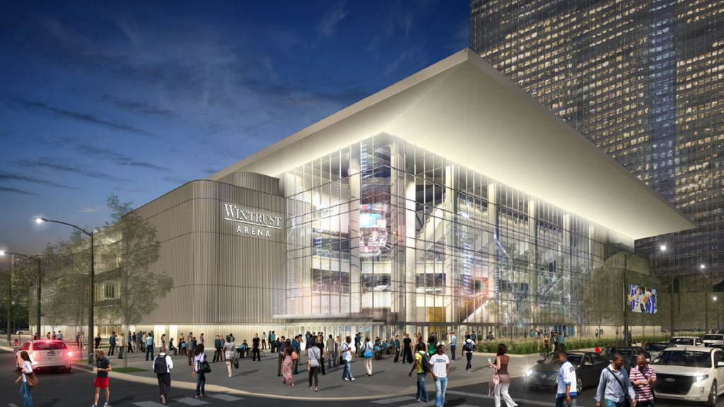 Rendering of the exterior of Wintrust Arena