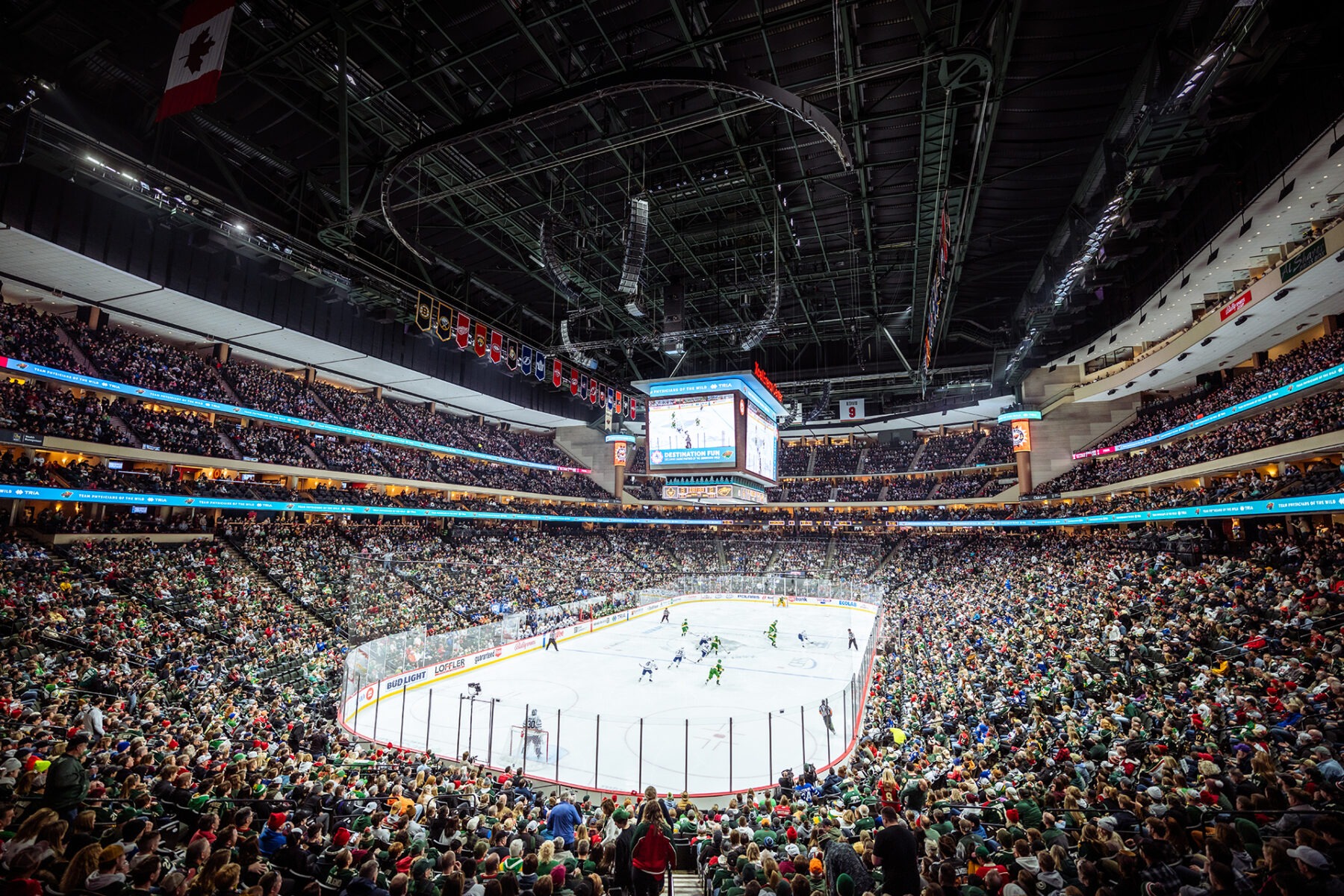 The arena in Xcel Energy Center during a hockey game