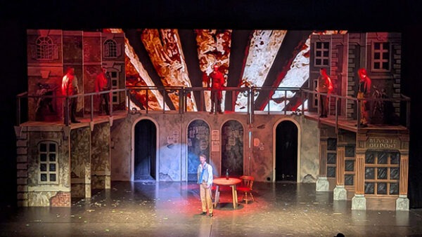 Darien High School Video Wall providing the background during a production of Les Miserables