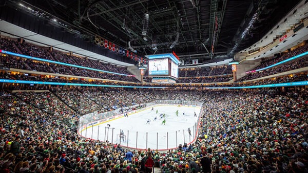 Digital scoreboard at the Xcel Energy Center Arena