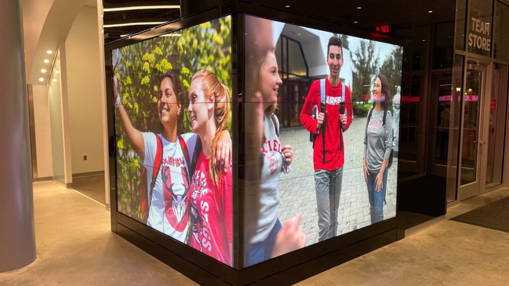 LED video wall wrapping around the corner