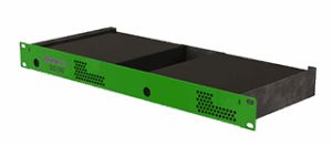 An electronic device housed in a green case