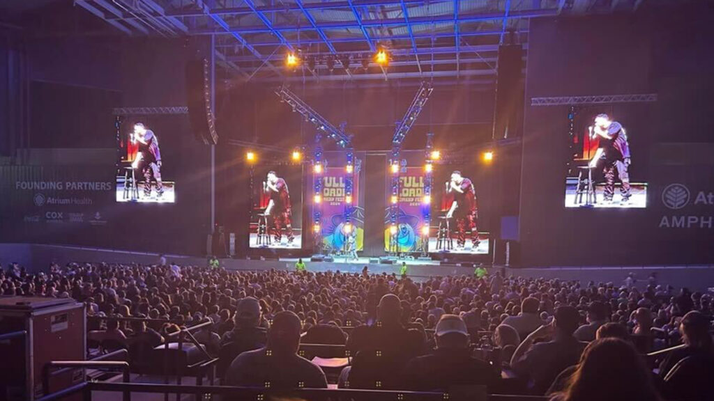 Looking at the stage during a concert at the Macon Amphitheater