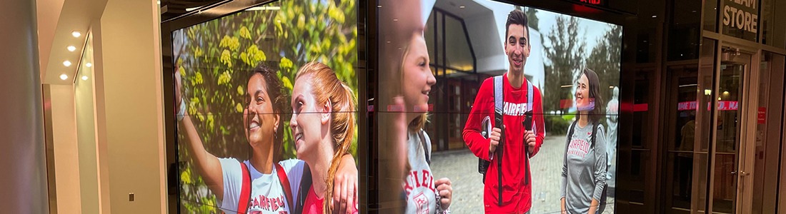 LED video wall wrapping around the corner