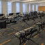 Rows of keyboards in a music classroom